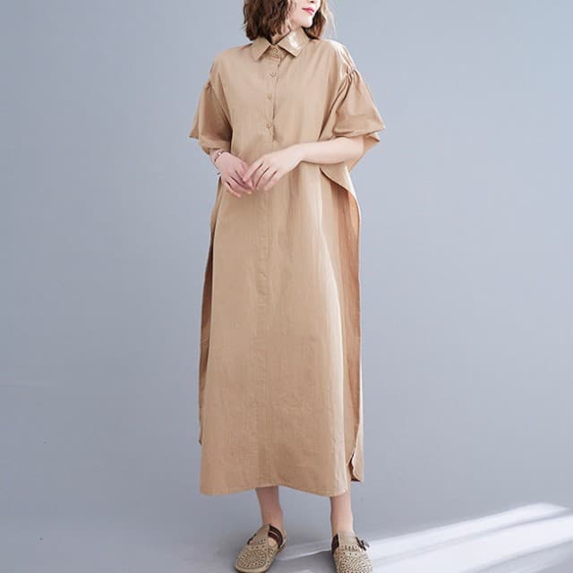 きれいめカジュアル ゆったりシャツワンピース ロング丈 夏の大人カジュアル