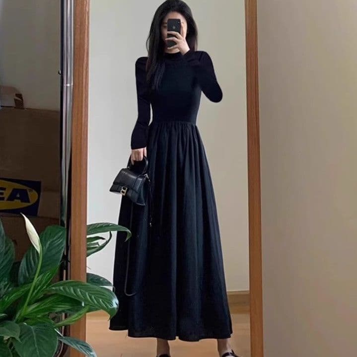 きれいめカジュアル 長袖マキシ丈フレアワンピース