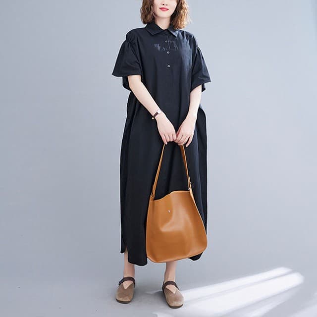 きれいめカジュアル ゆったりシャツワンピース ロング丈 夏の大人カジュアル