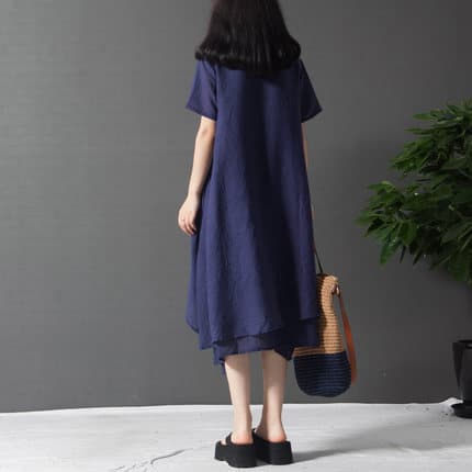 きれいめカジュアル 水彩花柄プリント裾変形ゆったりワンピース