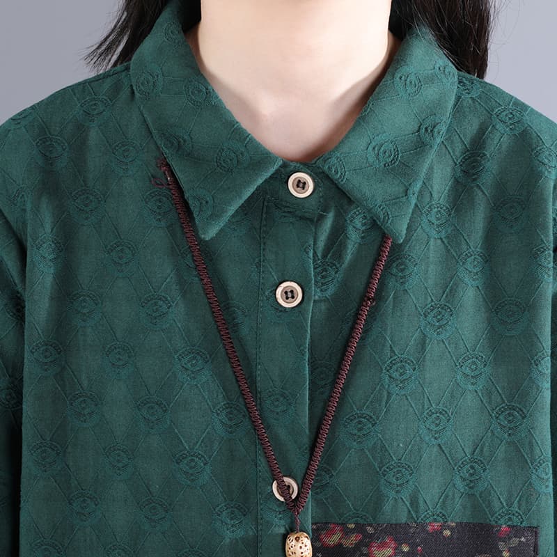 きれいめカジュアル 花刺繍レース切り替え長袖シャツワンピース