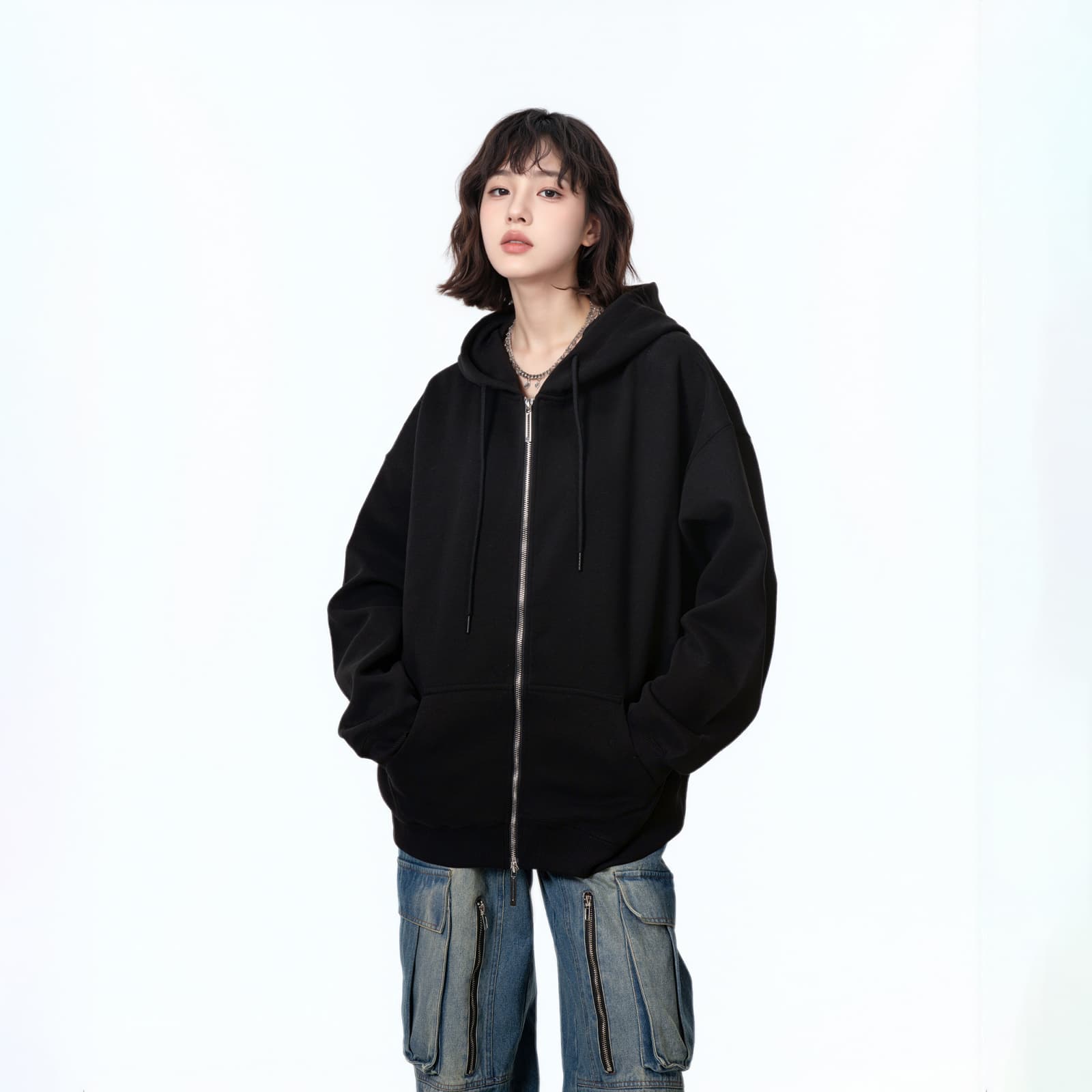 きれいめカジュアル ゆったりシルエット フード付きジャンパー