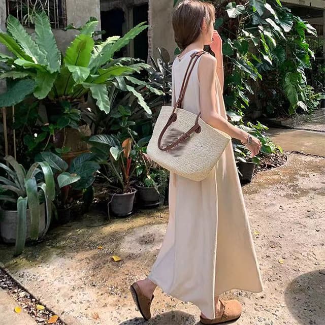 きれいめカジュアル 涼感ノースリーブロング丈ゆったりワンピース