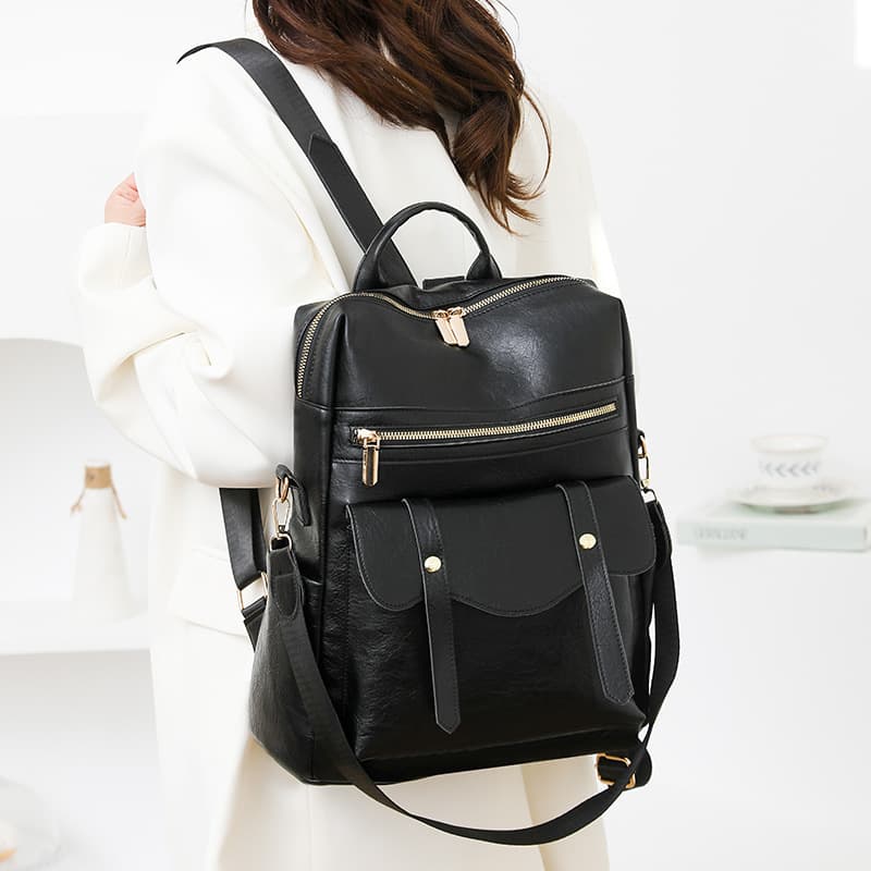 きれいめカジュアル 多機能ポケット付き合成革3way背負い鞄