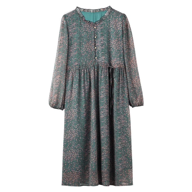きれいめカジュアル 花柄シフォン長袖ワンピース