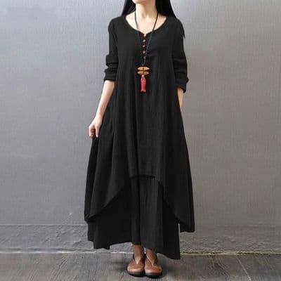 きれいめカジュアル 重ね着風レイヤードマキシワンピース