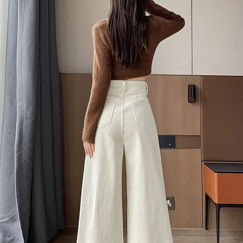 きれいめカジュアル ハイウエストワイドレッグデニムパンツ