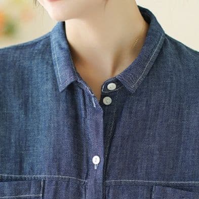 きれいめカジュアル ゆったりシルエット半袖デニムシャツ