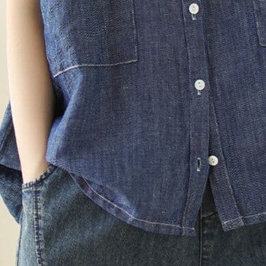 きれいめカジュアル ゆったりシルエット半袖デニムシャツ