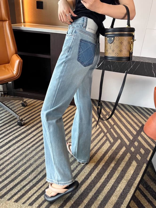 きれいめカジュアル ハイウエストストレートロング丈デニムパンツ