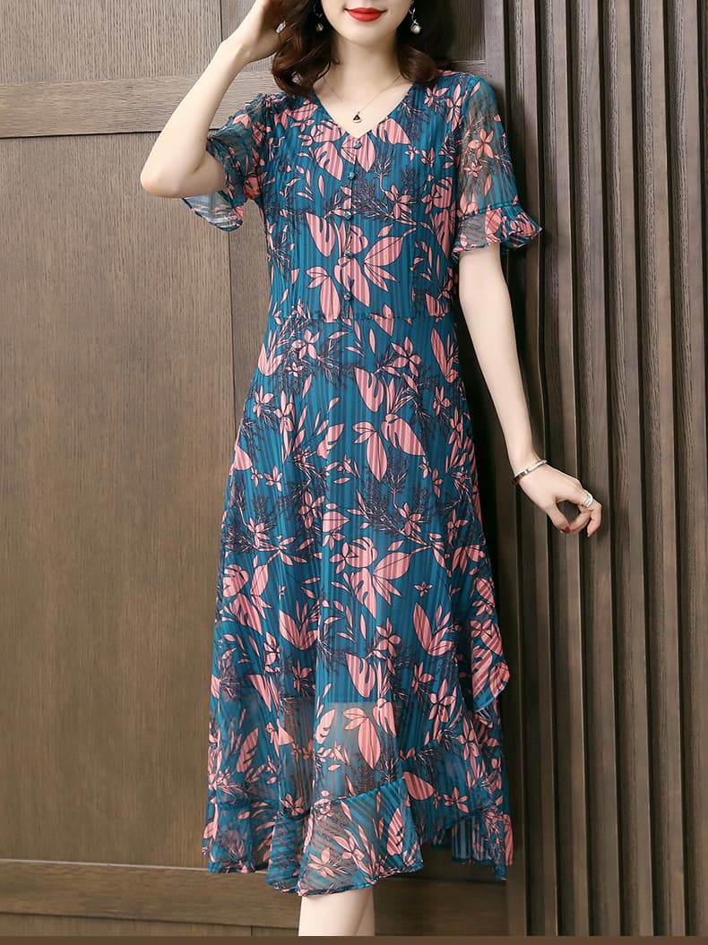 きれいめカジュアル 花柄プリーツ 優美シルエットワンピース
