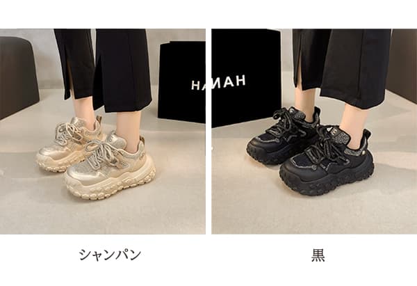 きれいめカジュアル 厚底スニーカー レディース 紐靴 美脚 ボリューム底 初回送料無料