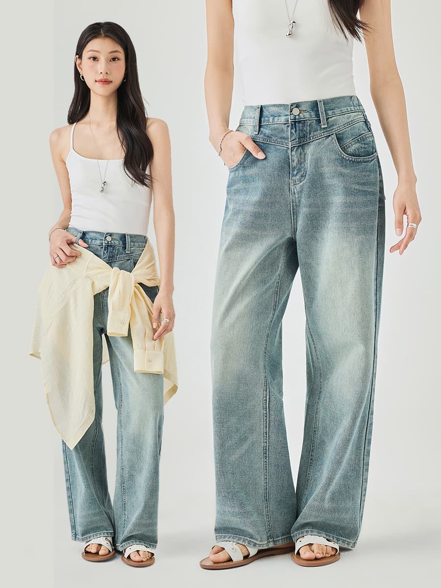 きれいめカジュアル ヴィンテージ風ハイウエストワイドデニムパンツ