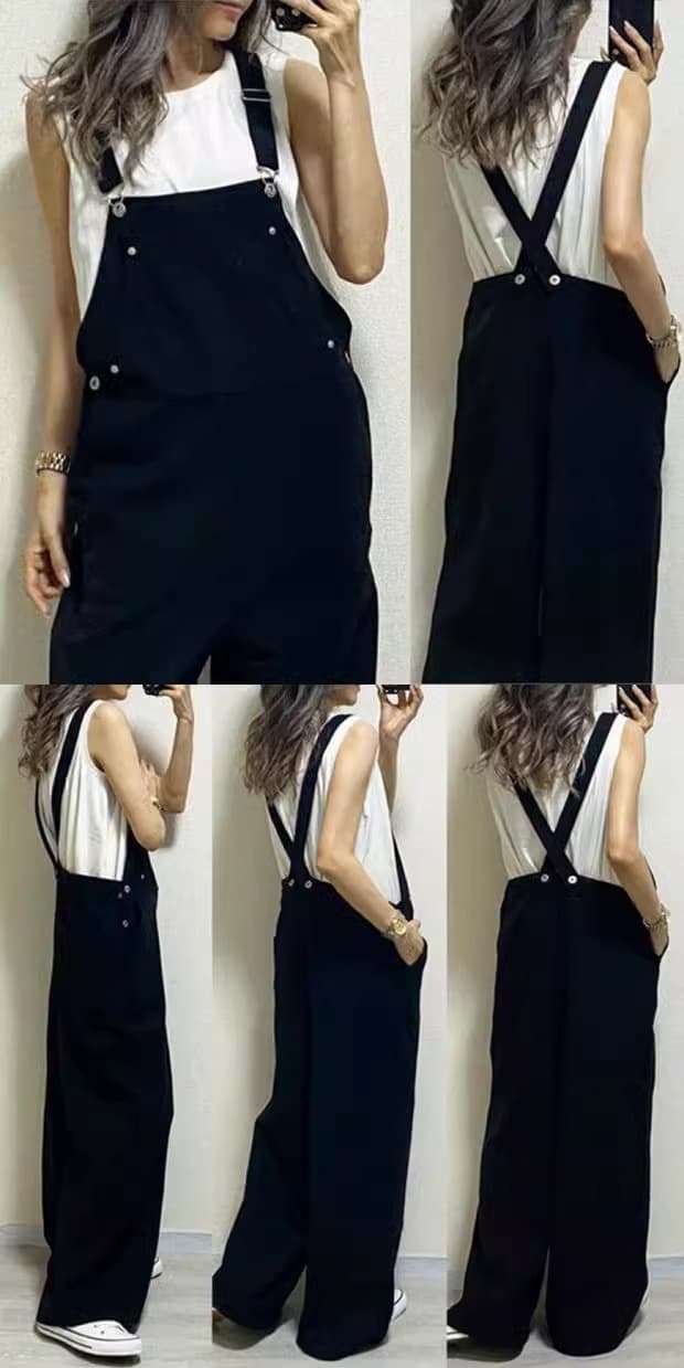 きれいめカジュアル ゆったりワイドシルエットサロペットパンツ