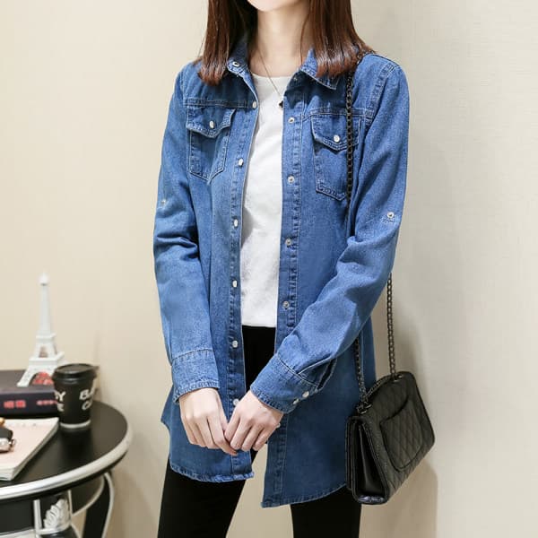 きれいめカジュアル ゆったりシルエット七分袖デニムシャツジャケット
