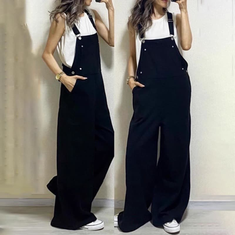 きれいめカジュアル ゆったりワイドシルエットサロペットパンツ