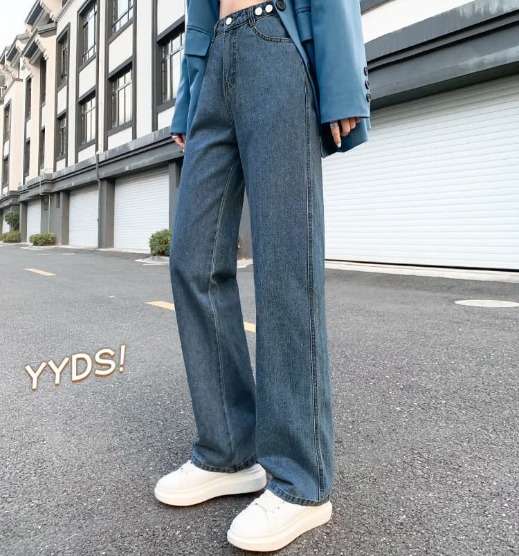 きれいめカジュアル レディース ハイウエスト ゆったり デニム ワイド パンツ