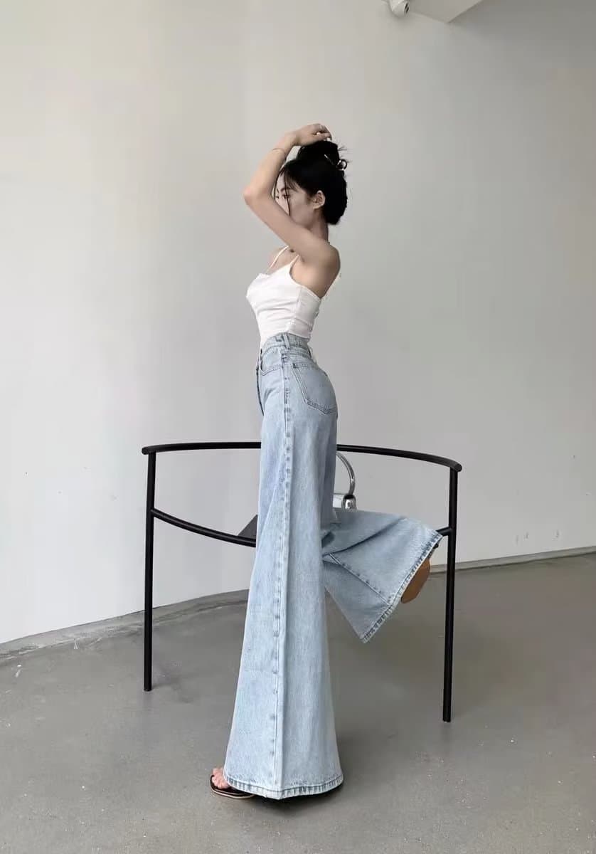 きれいめカジュアル ハイウエスト超ワイドデニムパンツ