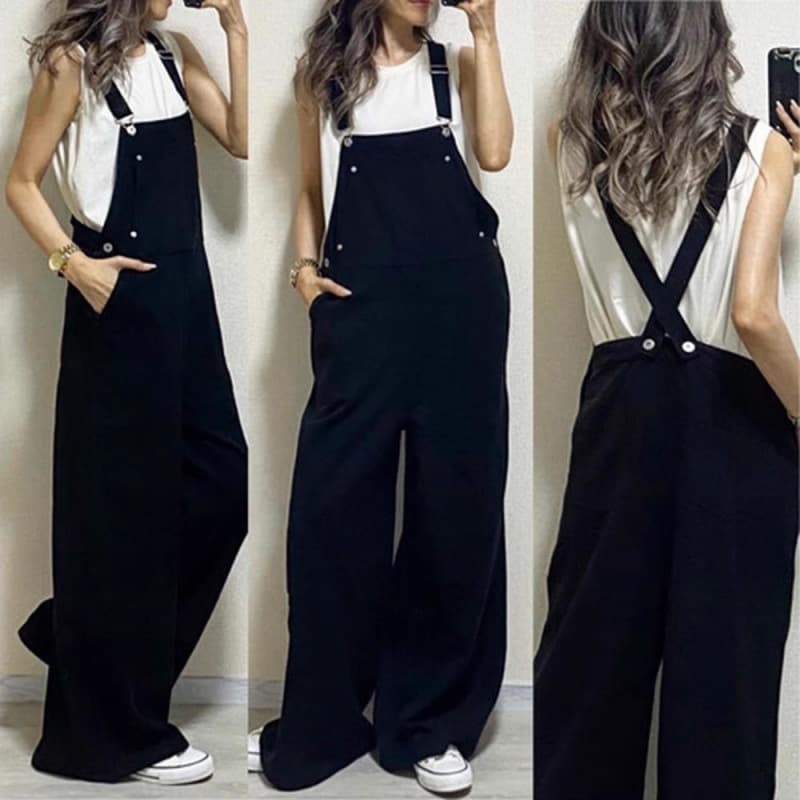きれいめカジュアル ゆったりワイドシルエットサロペットパンツ