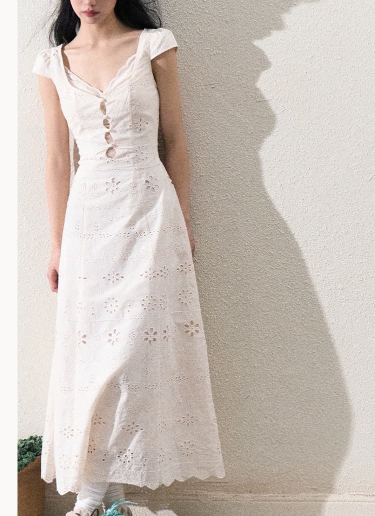 きれいめカジュアル 花刺繍レース 優美ワンピース
