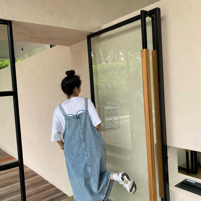 きれいめカジュアル デニムサロペットロングワンピース